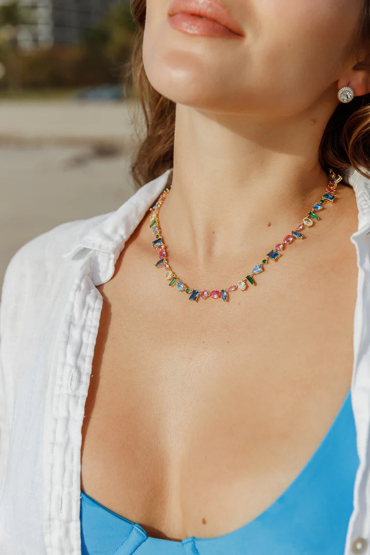 spectacular crystal tennis necklace || multi